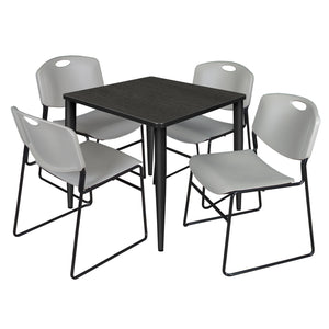 Kahlo Square Breakroom Table and Chair Package, 30" Square Kahlo Tapered Leg Breakroom Table with 4 Zeng Stack Chairs