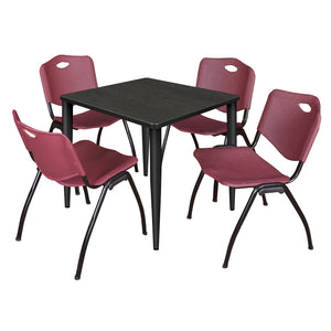 Kahlo Square Breakroom Table and Chair Package, 30" Square Kahlo Tapered Leg Breakroom Table with 4 "M" Stack Chairs