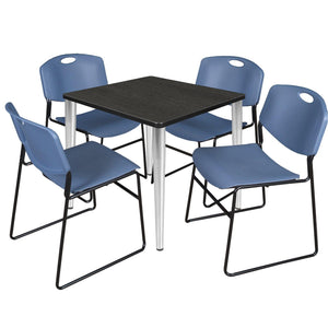 Kahlo Square Breakroom Table and Chair Package, 30" Square Kahlo Tapered Leg Breakroom Table with 4 Zeng Stack Chairs