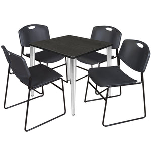 Kahlo Square Breakroom Table and Chair Package, 30" Square Kahlo Tapered Leg Breakroom Table with 4 Zeng Stack Chairs