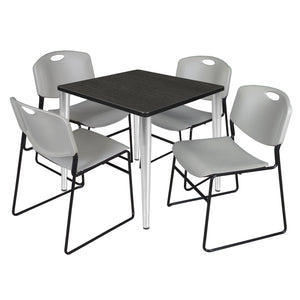 Kahlo Square Breakroom Table and Chair Package, 30" Square Kahlo Tapered Leg Breakroom Table with 4 Zeng Stack Chairs