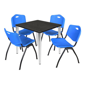 Kahlo Square Breakroom Table and Chair Package, 30" Square Kahlo Tapered Leg Breakroom Table with 4 "M" Stack Chairs