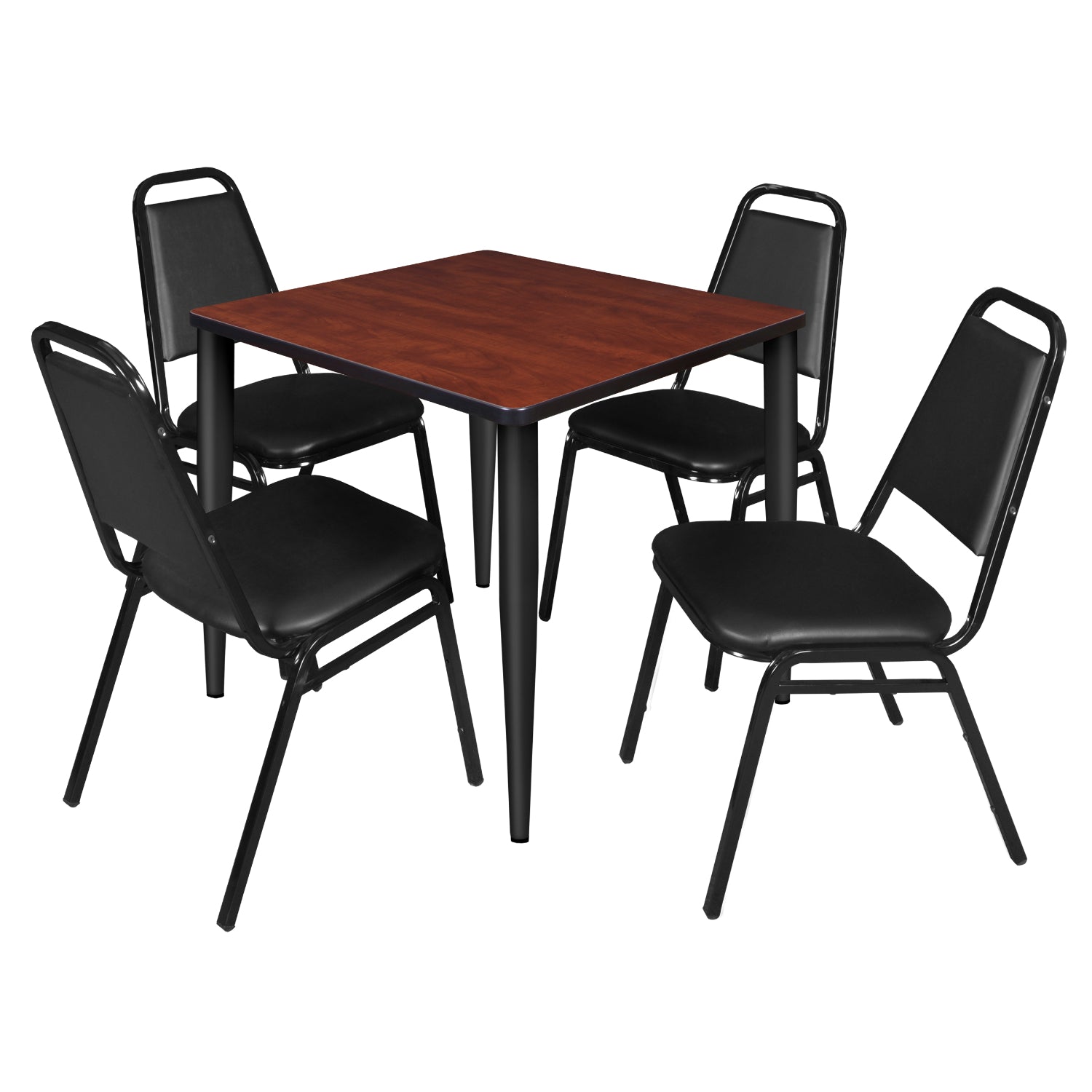 Kahlo Square Breakroom Table and Chair Package, 30" Square Kahlo Tapered Leg Breakroom Table with 4 Restaurant Stack Chairs