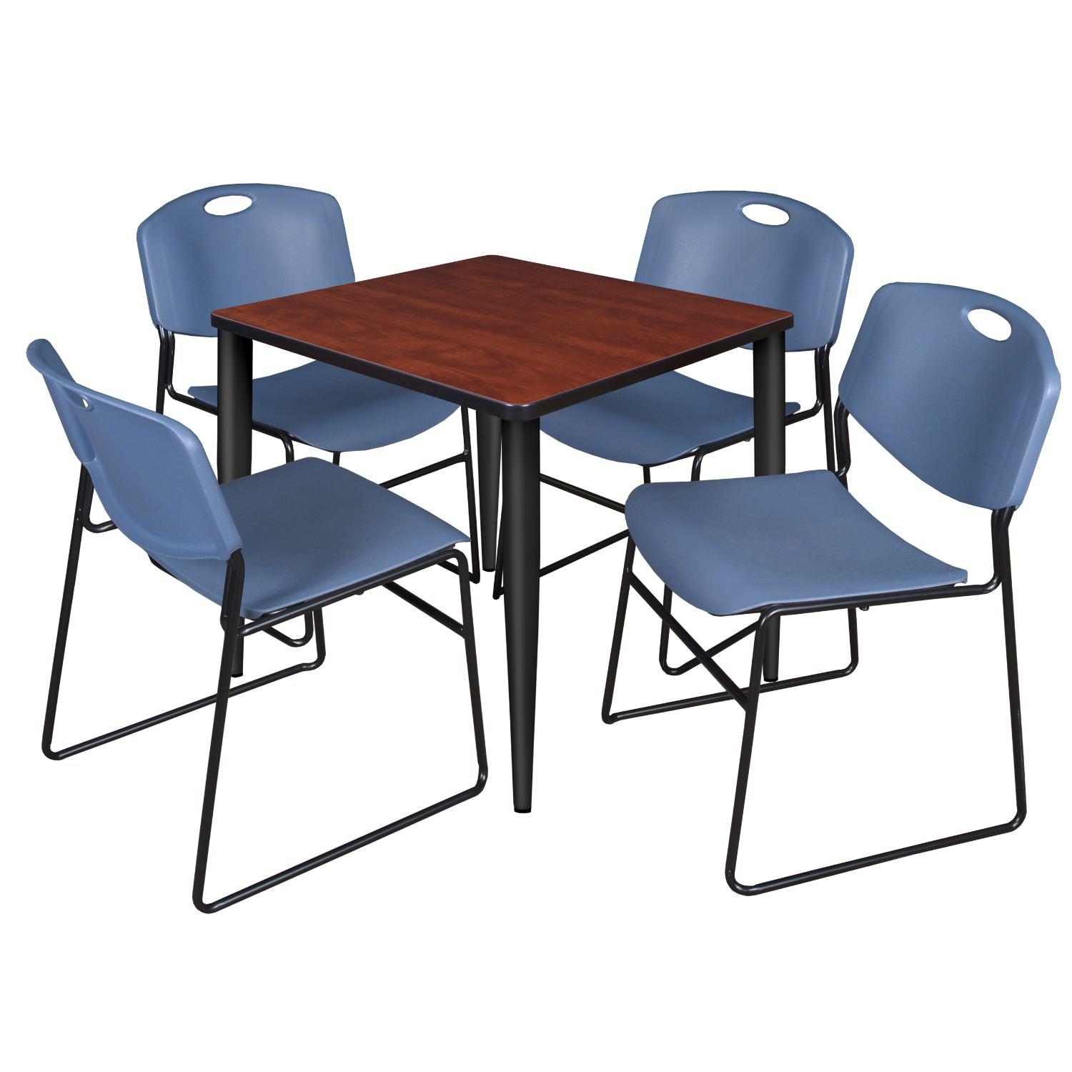 Kahlo Square Breakroom Table and Chair Package, 30" Square Kahlo Tapered Leg Breakroom Table with 4 Zeng Stack Chairs