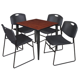 Kahlo Square Breakroom Table and Chair Package, 30" Square Kahlo Tapered Leg Breakroom Table with 4 Zeng Stack Chairs