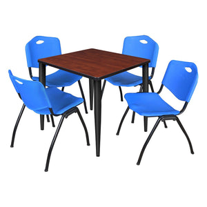 Kahlo Square Breakroom Table and Chair Package, 30" Square Kahlo Tapered Leg Breakroom Table with 4 "M" Stack Chairs