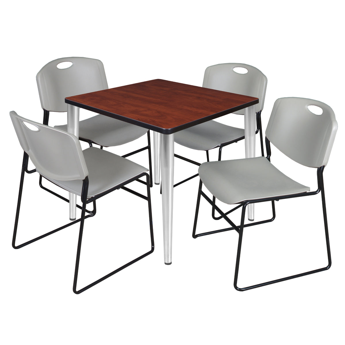 Kahlo Square Breakroom Table and Chair Package, 30" Square Kahlo Tapered Leg Breakroom Table with 4 Zeng Stack Chairs