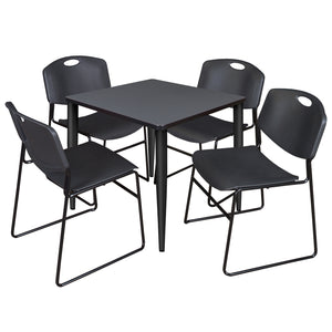 Kahlo Square Breakroom Table and Chair Package, 30" Square Kahlo Tapered Leg Breakroom Table with 4 Zeng Stack Chairs