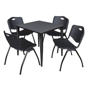 Kahlo Square Breakroom Table and Chair Package, 30" Square Kahlo Tapered Leg Breakroom Table with 4 "M" Stack Chairs