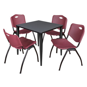 Kahlo Square Breakroom Table and Chair Package, 30" Square Kahlo Tapered Leg Breakroom Table with 4 "M" Stack Chairs