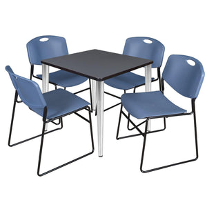 Kahlo Square Breakroom Table and Chair Package, 30" Square Kahlo Tapered Leg Breakroom Table with 4 Zeng Stack Chairs