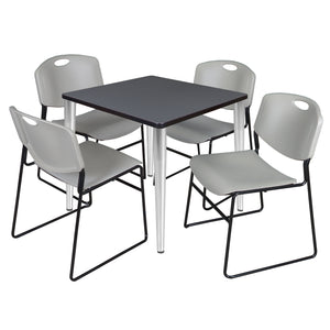 Kahlo Square Breakroom Table and Chair Package, 30" Square Kahlo Tapered Leg Breakroom Table with 4 Zeng Stack Chairs