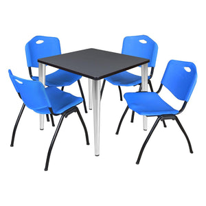 Kahlo Square Breakroom Table and Chair Package, 30" Square Kahlo Tapered Leg Breakroom Table with 4 "M" Stack Chairs