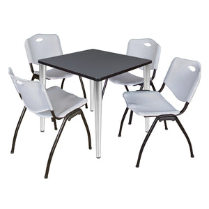 Kahlo Square Breakroom Table and Chair Package, 30" Square Kahlo Tapered Leg Breakroom Table with 4 "M" Stack Chairs