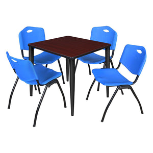 Kahlo Square Breakroom Table and Chair Package, 30" Square Kahlo Tapered Leg Breakroom Table with 4 "M" Stack Chairs