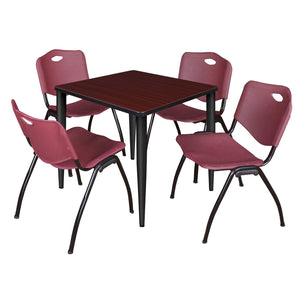 Kahlo Square Breakroom Table and Chair Package, 30" Square Kahlo Tapered Leg Breakroom Table with 4 "M" Stack Chairs