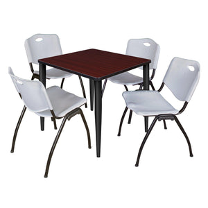 Kahlo Square Breakroom Table and Chair Package, 30" Square Kahlo Tapered Leg Breakroom Table with 4 "M" Stack Chairs