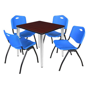 Kahlo Square Breakroom Table and Chair Package, 30" Square Kahlo Tapered Leg Breakroom Table with 4 "M" Stack Chairs