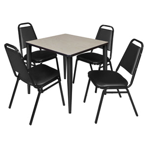 Kahlo Square Breakroom Table and Chair Package, 30" Square Kahlo Tapered Leg Breakroom Table with 4 Restaurant Stack Chairs