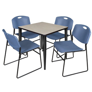 Kahlo Square Breakroom Table and Chair Package, 30" Square Kahlo Tapered Leg Breakroom Table with 4 Zeng Stack Chairs