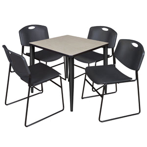 Kahlo Square Breakroom Table and Chair Package, 30" Square Kahlo Tapered Leg Breakroom Table with 4 Zeng Stack Chairs