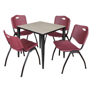 Kahlo Square Breakroom Table and Chair Package, 30" Square Kahlo Tapered Leg Breakroom Table with 4 "M" Stack Chairs