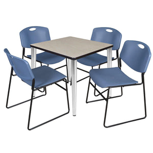 Kahlo Square Breakroom Table and Chair Package, 30" Square Kahlo Tapered Leg Breakroom Table with 4 Zeng Stack Chairs