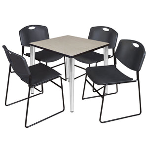 Kahlo Square Breakroom Table and Chair Package, 30" Square Kahlo Tapered Leg Breakroom Table with 4 Zeng Stack Chairs