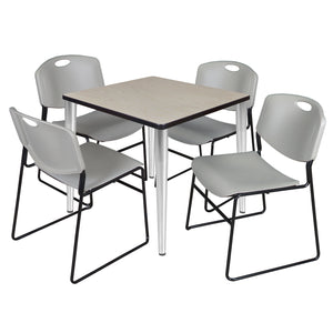 Kahlo Square Breakroom Table and Chair Package, 30" Square Kahlo Tapered Leg Breakroom Table with 4 Zeng Stack Chairs