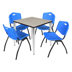 Kahlo Square Breakroom Table and Chair Package, 30" Square Kahlo Tapered Leg Breakroom Table with 4 "M" Stack Chairs