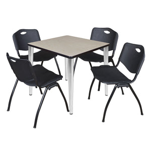 Kahlo Square Breakroom Table and Chair Package, 30" Square Kahlo Tapered Leg Breakroom Table with 4 "M" Stack Chairs