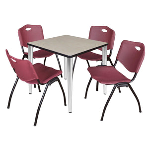 Kahlo Square Breakroom Table and Chair Package, 30" Square Kahlo Tapered Leg Breakroom Table with 4 "M" Stack Chairs