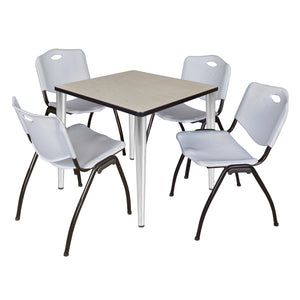 Kahlo Square Breakroom Table and Chair Package, 30" Square Kahlo Tapered Leg Breakroom Table with 4 "M" Stack Chairs