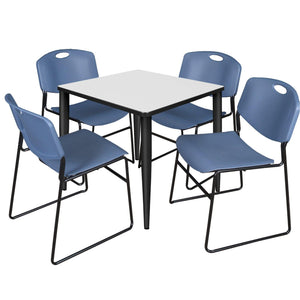 Kahlo Square Breakroom Table and Chair Package, 30" Square Kahlo Tapered Leg Breakroom Table with 4 Zeng Stack Chairs