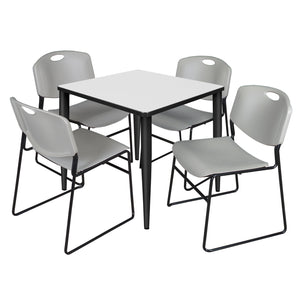 Kahlo Square Breakroom Table and Chair Package, 30" Square Kahlo Tapered Leg Breakroom Table with 4 Zeng Stack Chairs