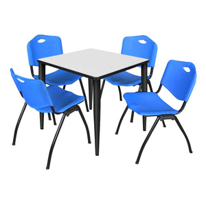 Kahlo Square Breakroom Table and Chair Package, 30" Square Kahlo Tapered Leg Breakroom Table with 4 "M" Stack Chairs