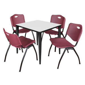 Kahlo Square Breakroom Table and Chair Package, 30" Square Kahlo Tapered Leg Breakroom Table with 4 "M" Stack Chairs