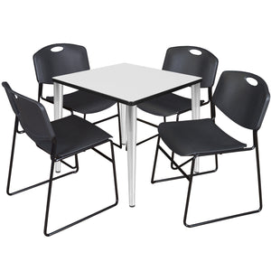 Kahlo Square Breakroom Table and Chair Package, 30" Square Kahlo Tapered Leg Breakroom Table with 4 Zeng Stack Chairs