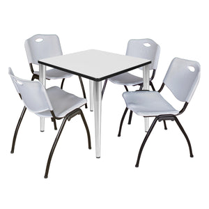 Kahlo Square Breakroom Table and Chair Package, 30" Square Kahlo Tapered Leg Breakroom Table with 4 "M" Stack Chairs