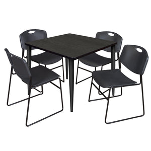 Kahlo Square Breakroom Table and Chair Package, 36" Square Kahlo Tapered Leg Breakroom Table with 4 Zeng Stack Chairs