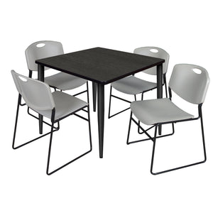 Kahlo Square Breakroom Table and Chair Package, 36" Square Kahlo Tapered Leg Breakroom Table with 4 Zeng Stack Chairs