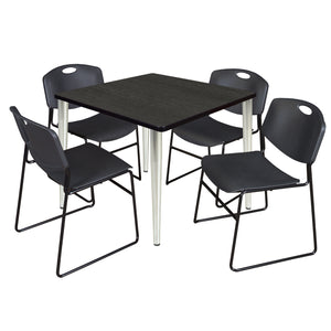 Kahlo Square Breakroom Table and Chair Package, 36" Square Kahlo Tapered Leg Breakroom Table with 4 Zeng Stack Chairs