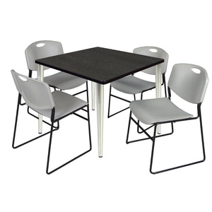 Kahlo Square Breakroom Table and Chair Package, 36" Square Kahlo Tapered Leg Breakroom Table with 4 Zeng Stack Chairs