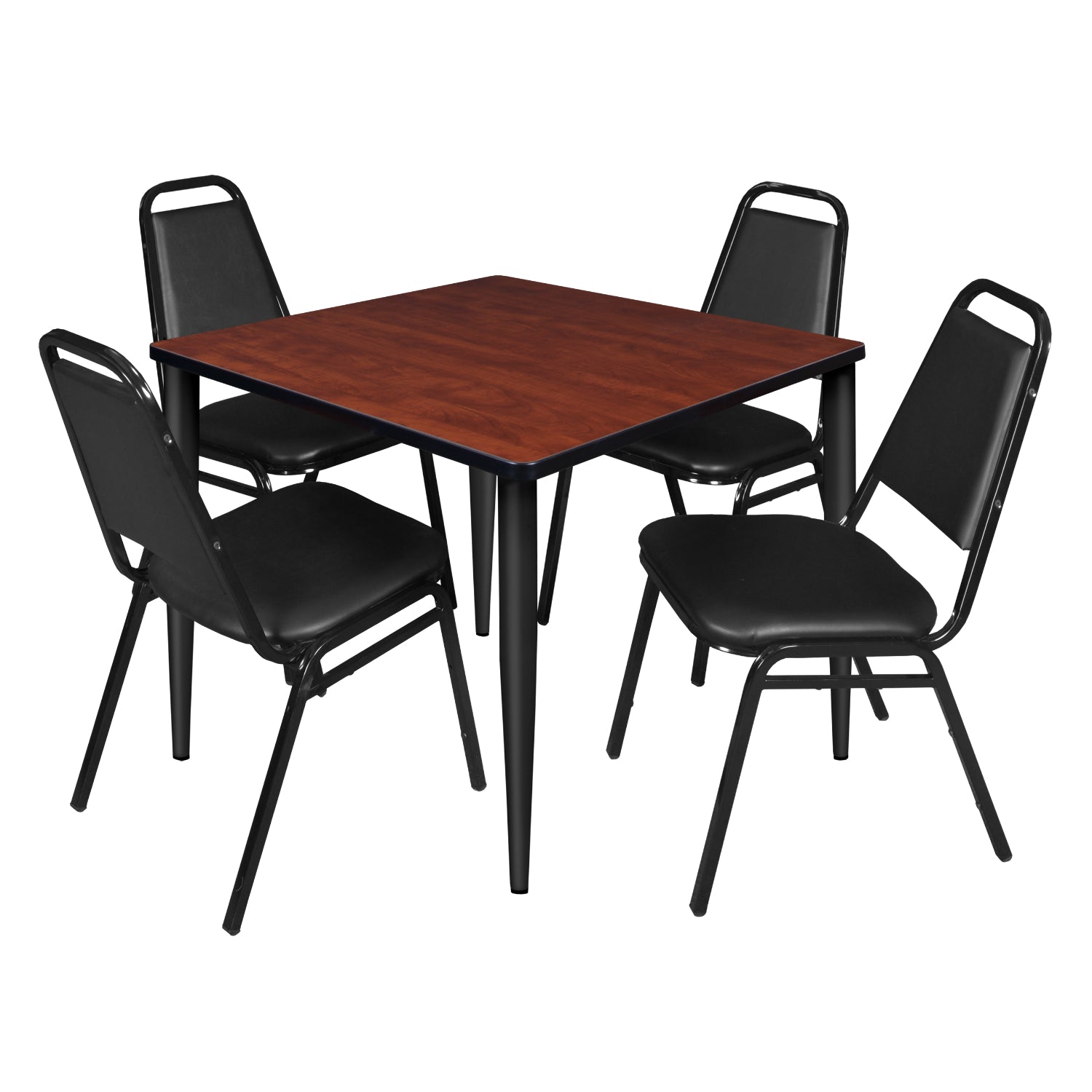 Kahlo Square Breakroom Table and Chair Package, 36" Square Kahlo Tapered Leg Breakroom Table with 4 Restaurant Stack Chairs