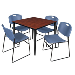 Kahlo Square Breakroom Table and Chair Package, 36" Square Kahlo Tapered Leg Breakroom Table with 4 Zeng Stack Chairs