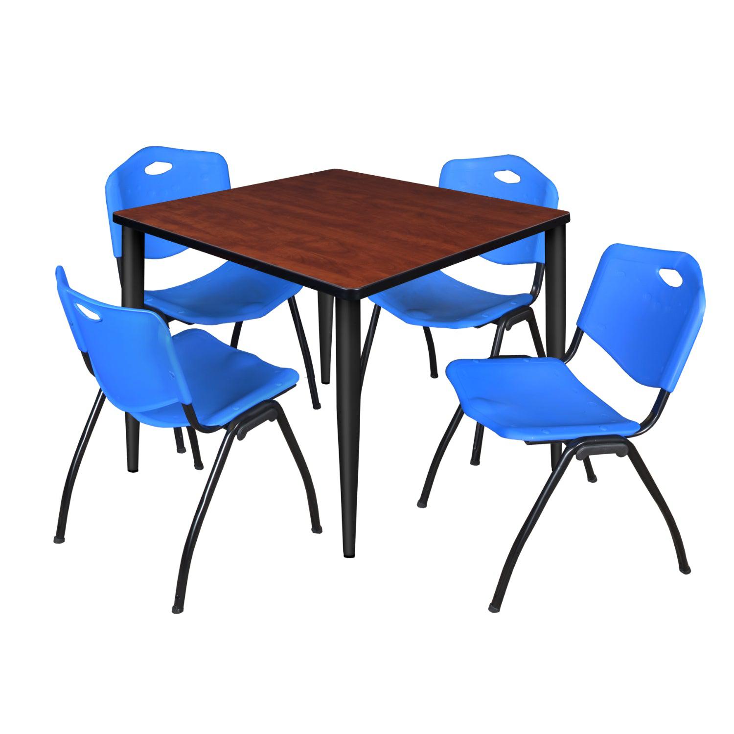 Kahlo Square Breakroom Table and Chair Package, 36" Square Kahlo Tapered Leg Breakroom Table with 4 "M" Stack Chairs