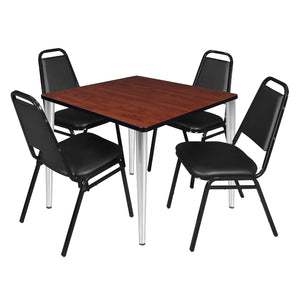 Kahlo Square Breakroom Table and Chair Package, 36" Square Kahlo Tapered Leg Breakroom Table with 4 Restaurant Stack Chairs