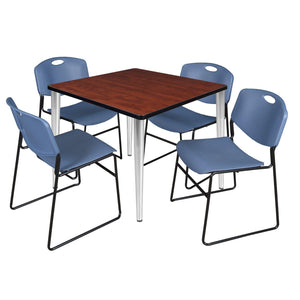 Kahlo Square Breakroom Table and Chair Package, 36" Square Kahlo Tapered Leg Breakroom Table with 4 Zeng Stack Chairs