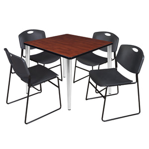 Kahlo Square Breakroom Table and Chair Package, 36" Square Kahlo Tapered Leg Breakroom Table with 4 Zeng Stack Chairs