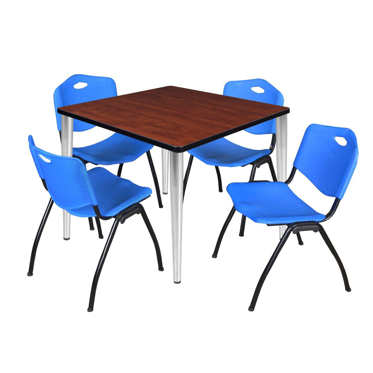 Kahlo Square Breakroom Table and Chair Package, 36" Square Kahlo Tapered Leg Breakroom Table with 4 "M" Stack Chairs